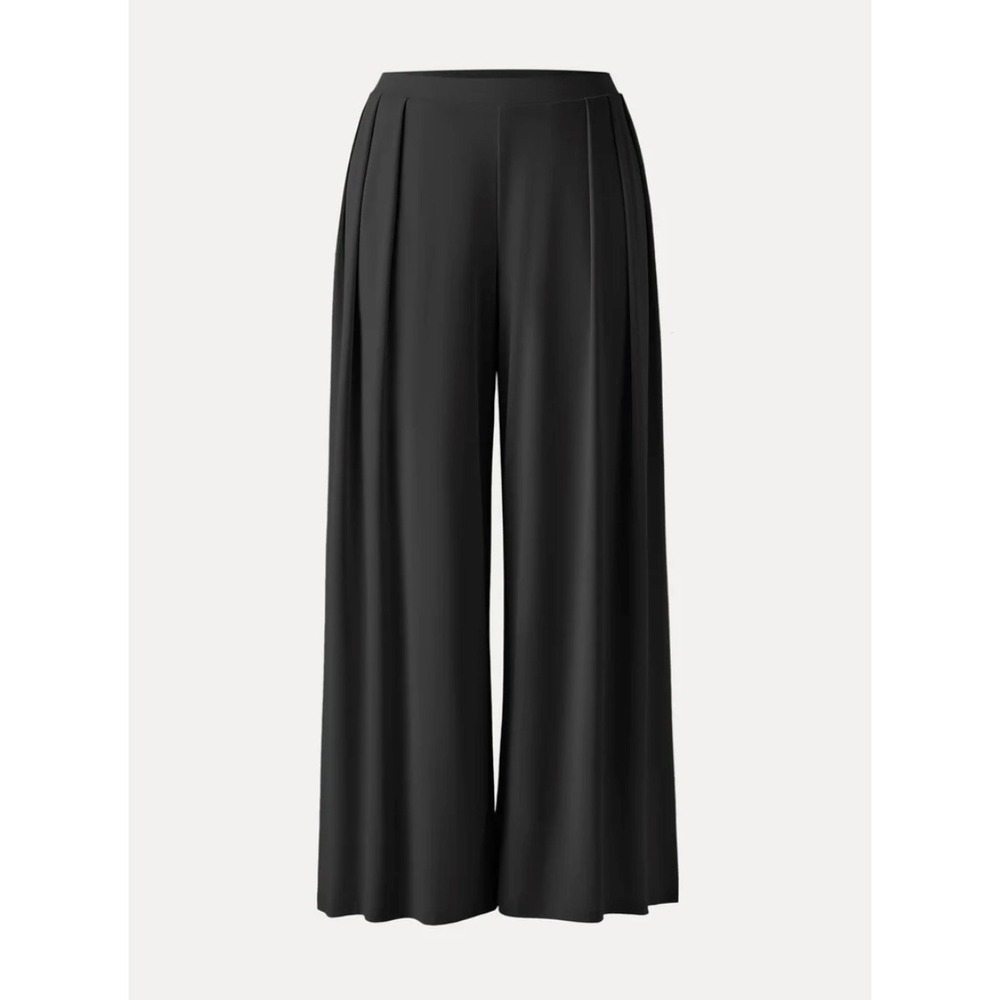 OGL Sandwashed Mid Rise Pleated Wide Leg Palazzo Pant Pockets Women Large Black